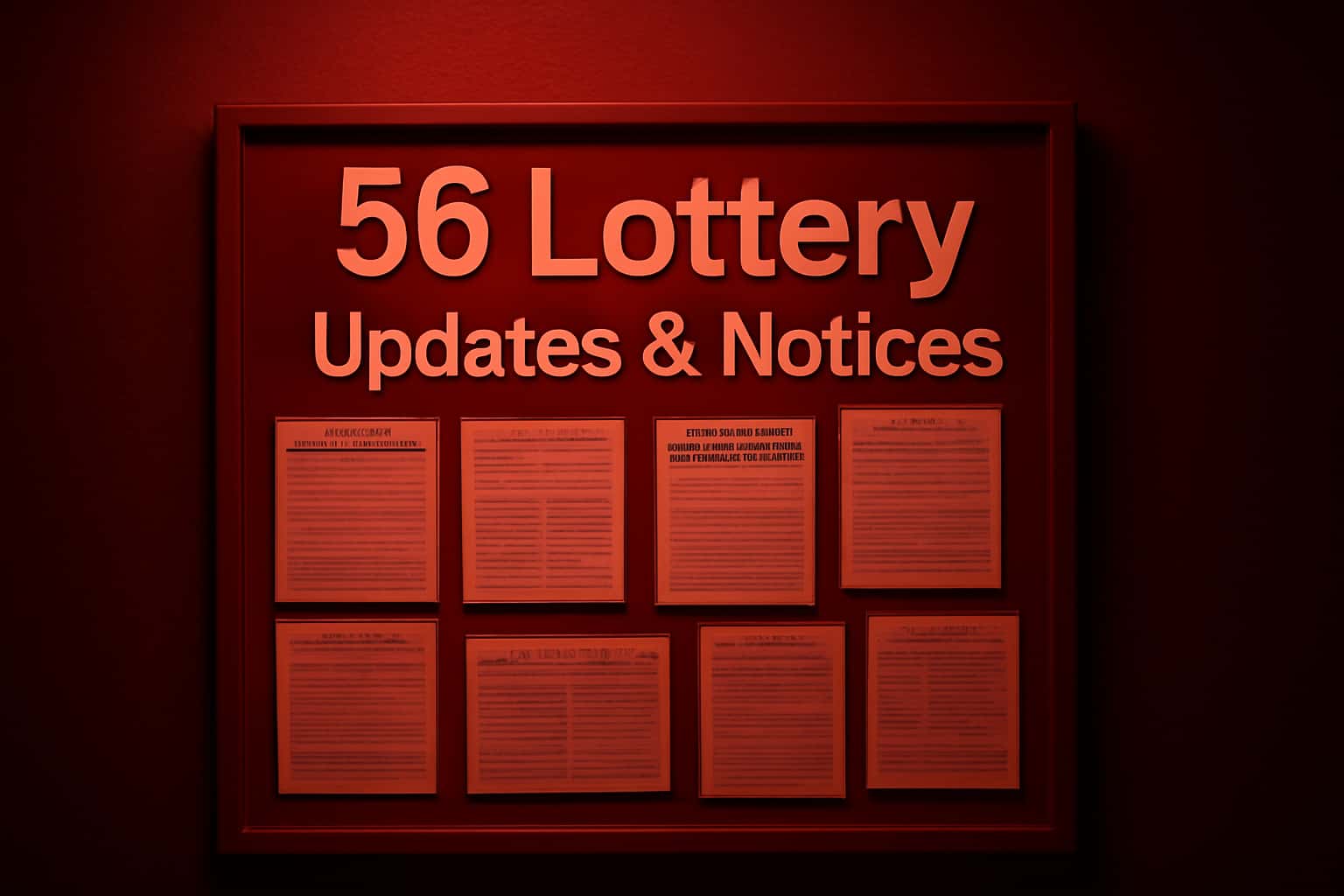 Informational scene depicting updates and notices for 56 Lottery.